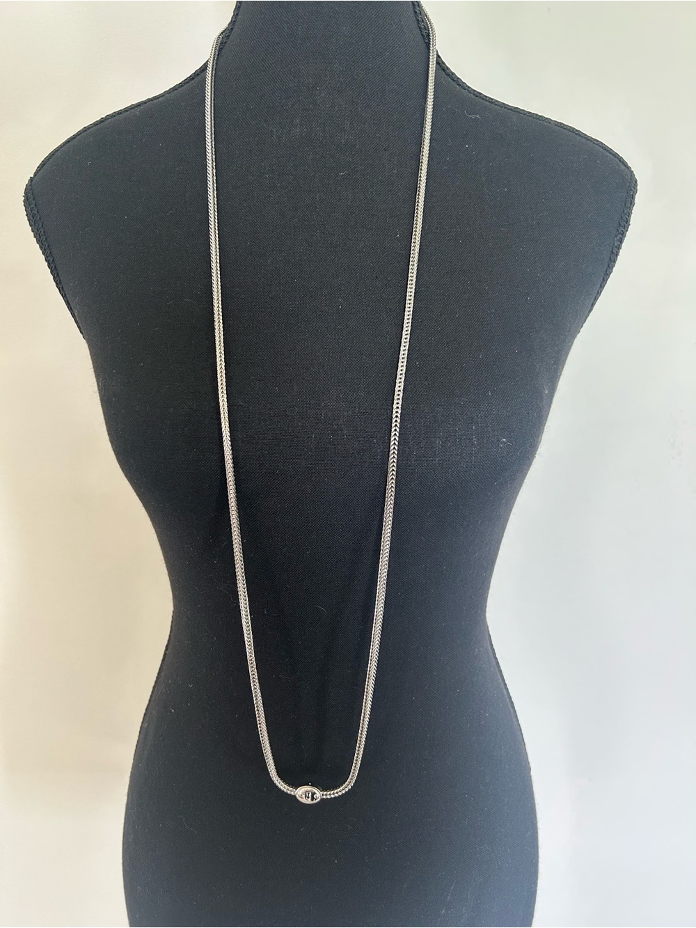 Fossil Long Silver Tone Chain Necklace with Bead Accent